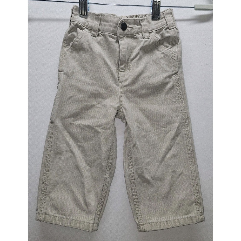 VTG 90s Carhartt Kids Canvas Work Pants Khaki Utility Dungarees Infant 12M